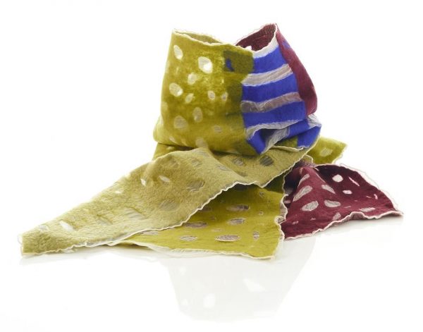 HOLES Organza Scarf in Red Wine & Lime