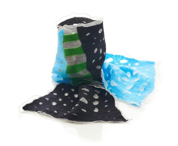 "HOLES" Organza Scarf in Black & Blue Lagoon