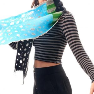 "HOLES" Organza Scarf in Black & Blue Lagoon - Image 6