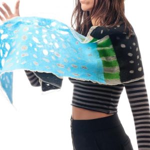 "HOLES" Organza Scarf in Black & Blue Lagoon - Image 4