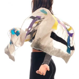 "LINES" Pongé Silk Scarf in Greige - Image 6