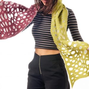 HOLES Organza Scarf in Red Wine & Lime - Image 5