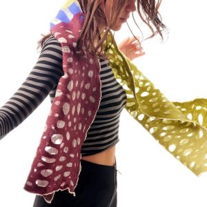 HOLES Organza Scarf in Red Wine & Lime - Image 2