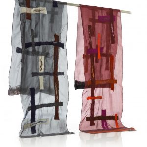 "LINES" Pongé Silk Scarf in Wine Red - Image 7