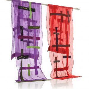 "LINES" Silk Scarf in Red - Image 2