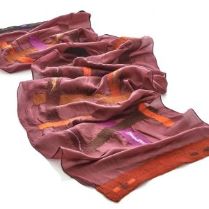 "LINES" Pongé Silk Scarf in Wine Red - Image 4