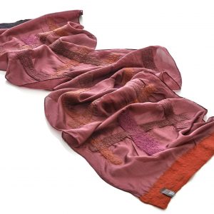 "LINES" Pongé Silk Scarf in Wine Red - Image 3