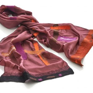 "LINES" Pongé Silk Scarf in Wine Red - Image 2