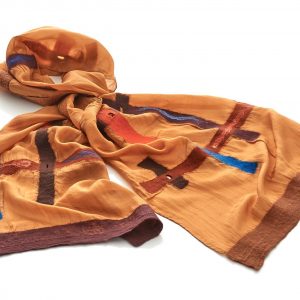 "LINES" Pongé Silk Scarf in Copper - Image 3