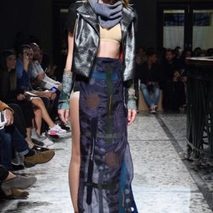 "LINES" Pongé Silk Scarf in Marine Blue - Image 3