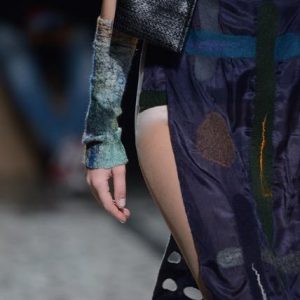 "LINES" Pongé Silk Scarf in Marine Blue - Image 2
