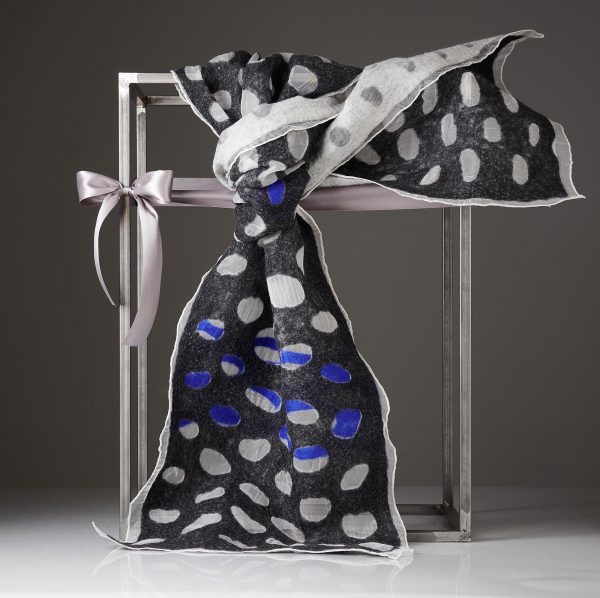 "CACHE-CACHE" Anthracite Silk Organza Scarf in Electric Blue No 6