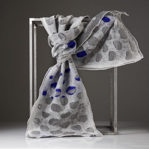 "CACHE-CACHE" Grey Silk Organza Scarf in Electric Blue No 4