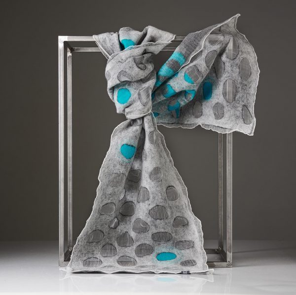 "CACHE-CACHE" Grey Silk Organza Scarf in Turquoise No 2