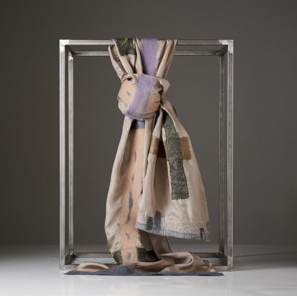 "LINES" Pongé Silk Scarf in Greige