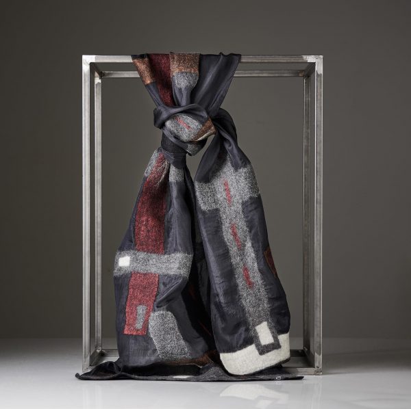 "LINES" Pongé Silk Scarf in Black