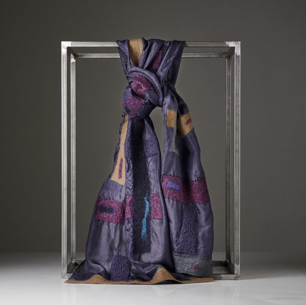 "LINES" Pongé Silk Scarf in Marine Blue