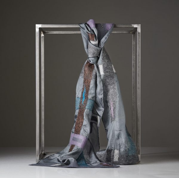 "LINES" Pongé Silk Scarf in Anthracite