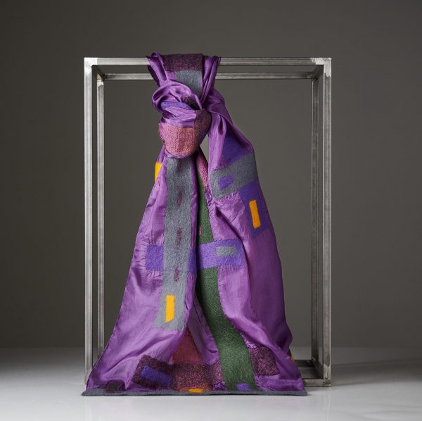 "LINES" Pongé Silk Scarf in Purple