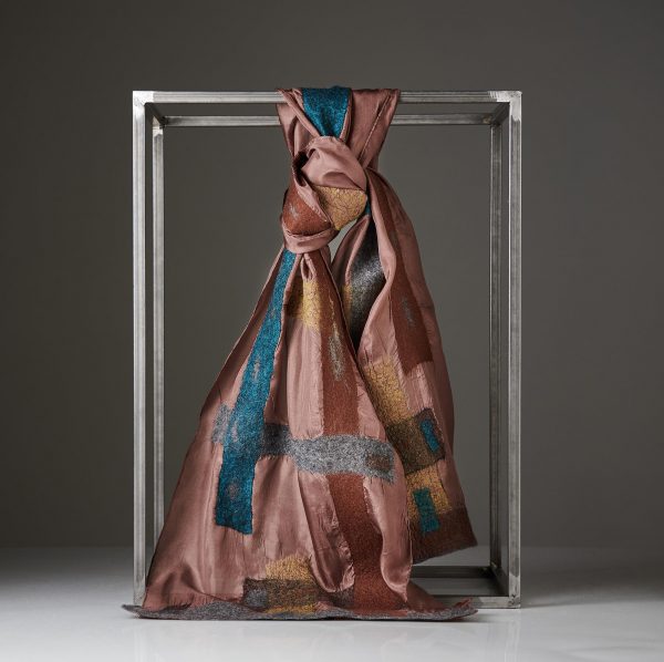 "LINES" Pongé Silk Scarf in Chocolat