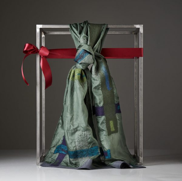 "LINES" Pongé Silk Scarf in Fir
