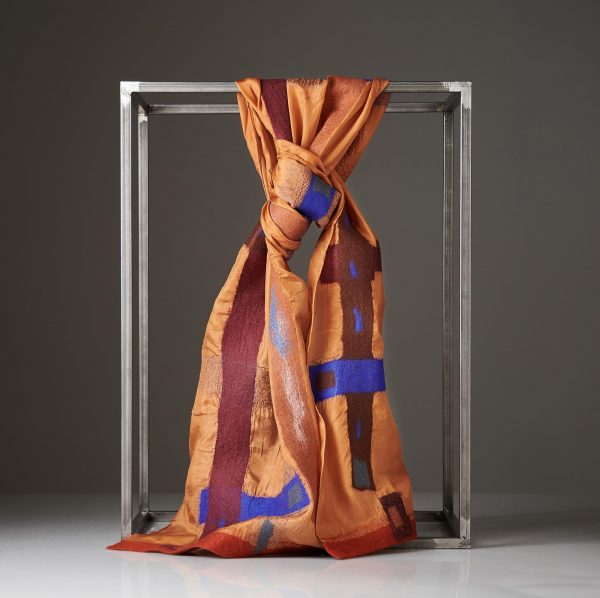"LINES" Pongé Silk Scarf in Copper