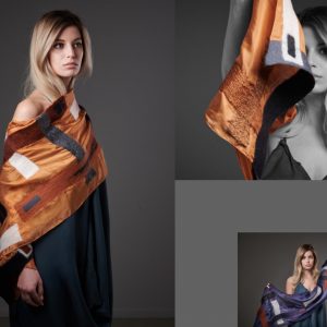 "LINES" Pongé Silk Scarf in Copper - Image 2