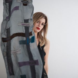 "LINES" Pongé Silk Scarf in White - Image 6