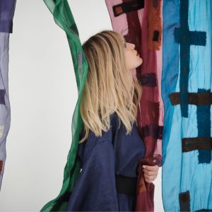"LINES" Pongé Silk Scarf in Black - Image 3