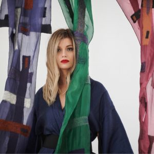 "LINES" Pongé Silk Scarf in White - Image 5