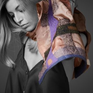 "LINES" Pongé Silk Scarf in White - Image 4